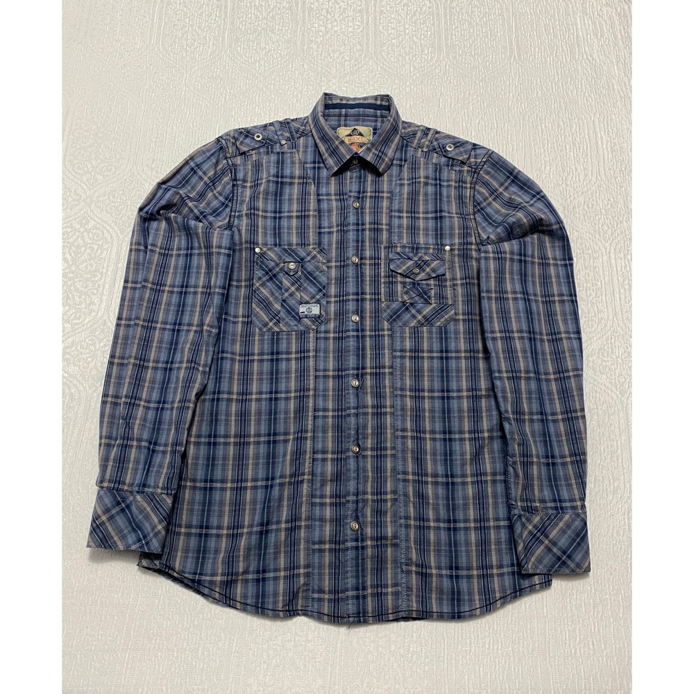 Next Men Long Sleeve Plaid Button Up Shirt Blue‎ Gray Size M